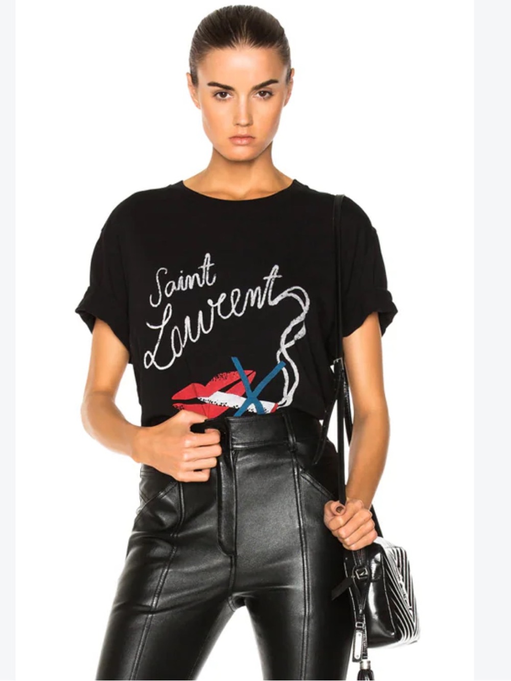SAINT LAURENT Black Smoking Kills Printed Cotton T-Shirt Unisex Size Medium